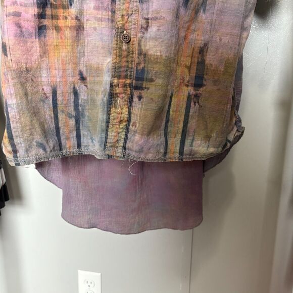Painted Oyster M/L handmade upcycled top shirt button up boho - Picture 5 of 7